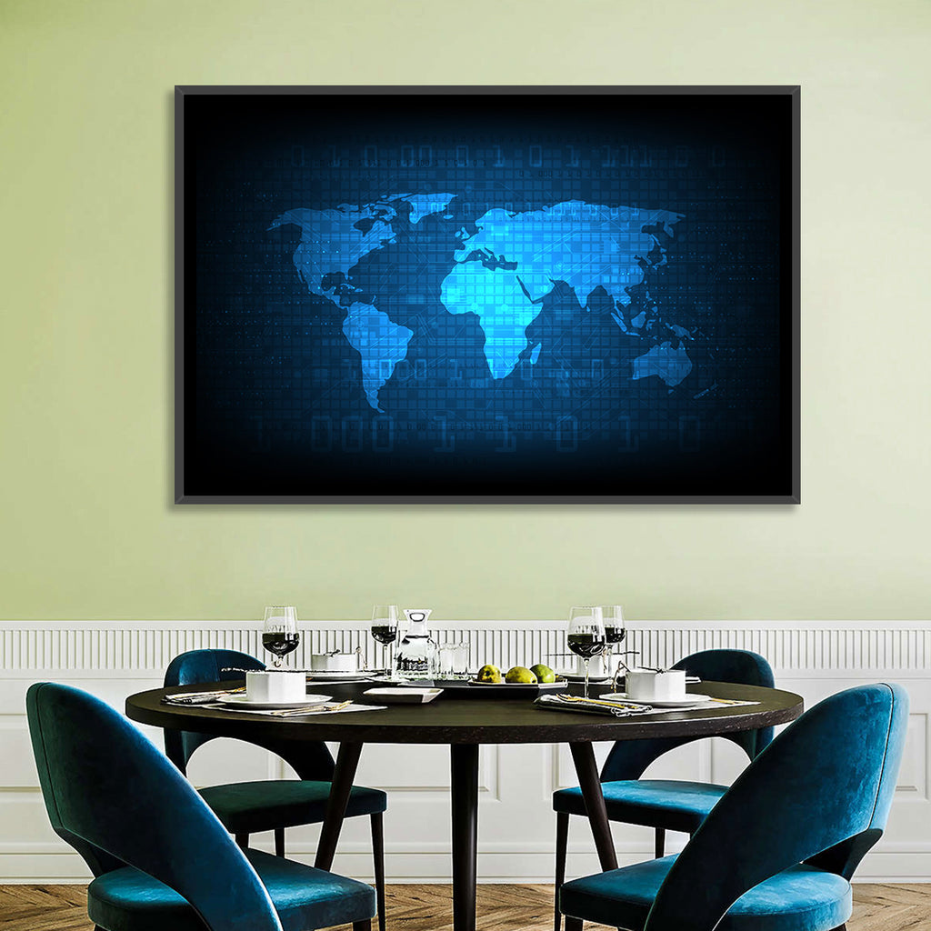 Binary Grid World Map Wall Art