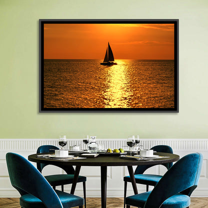 Sailboat Silhouette at Golden Sunset Wall Art