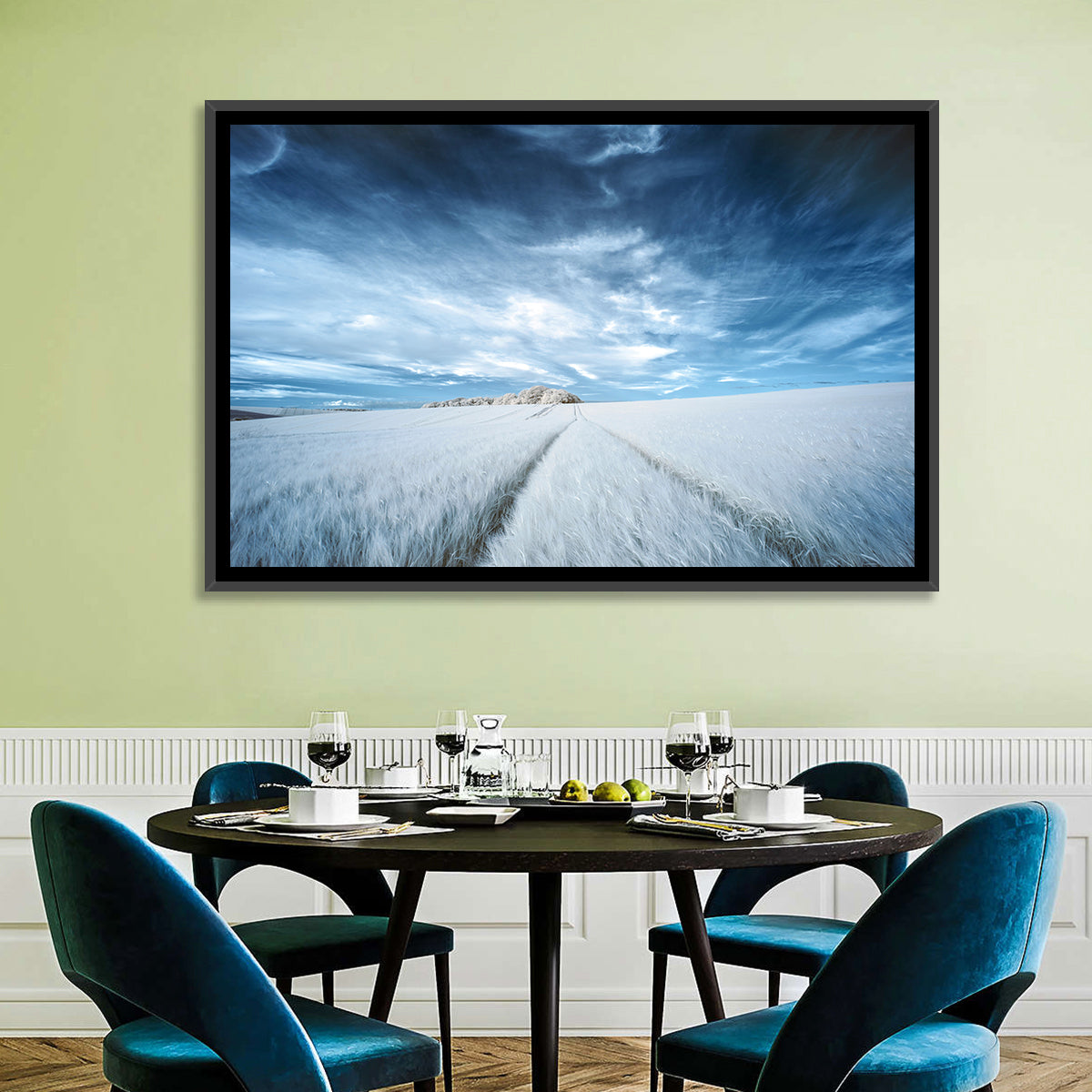 Surreal Infrared Grain Field Wall Art in a room, landscape