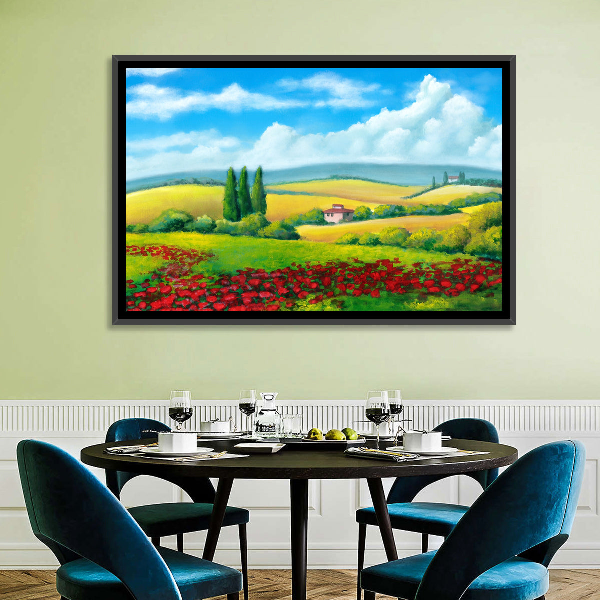 Tuscan Poppy Field Wall Art in a room, landscape
