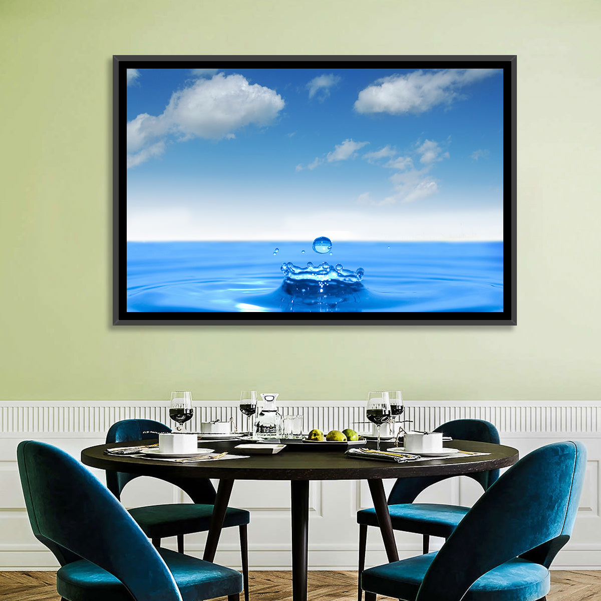 Ocean Water Drop Wall Art in a room, landscape