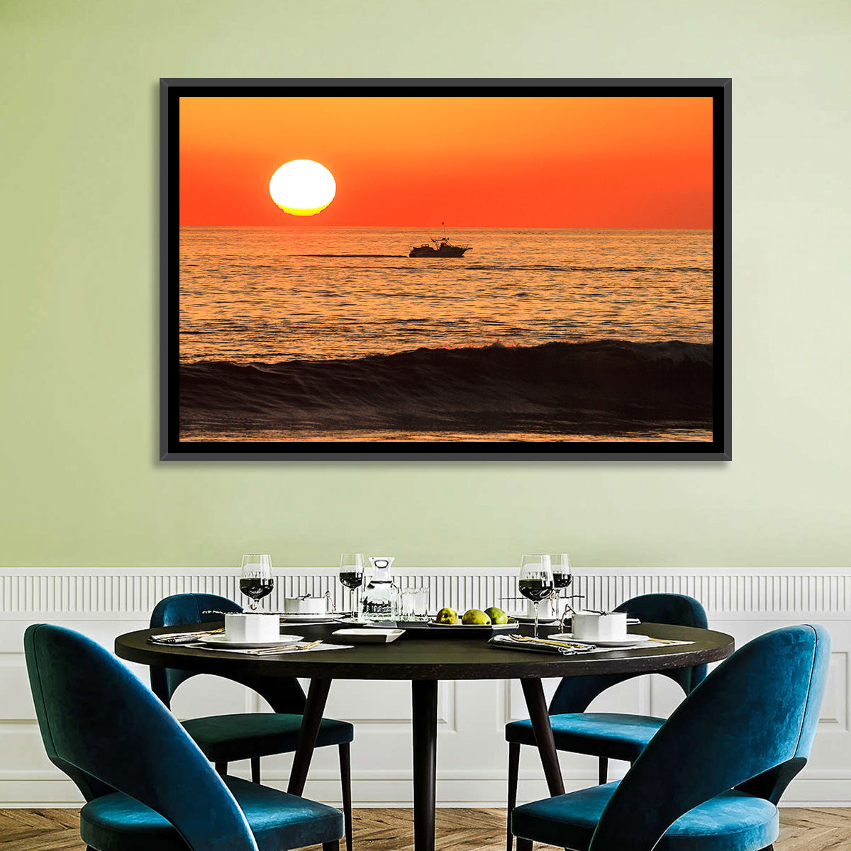 Oceanside Beach California Sunset Wall Art in a room, landscape