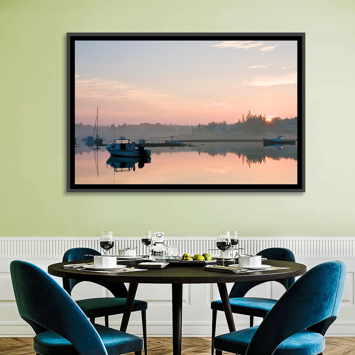 Bass Harbor Sunrise Wall Art in a room, landscape