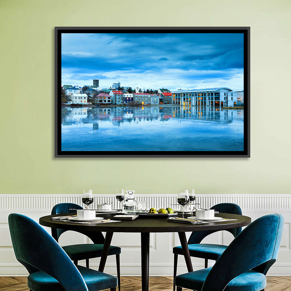 Reykjavik City Hall at Blue Hour Wall Art in a room, landscape