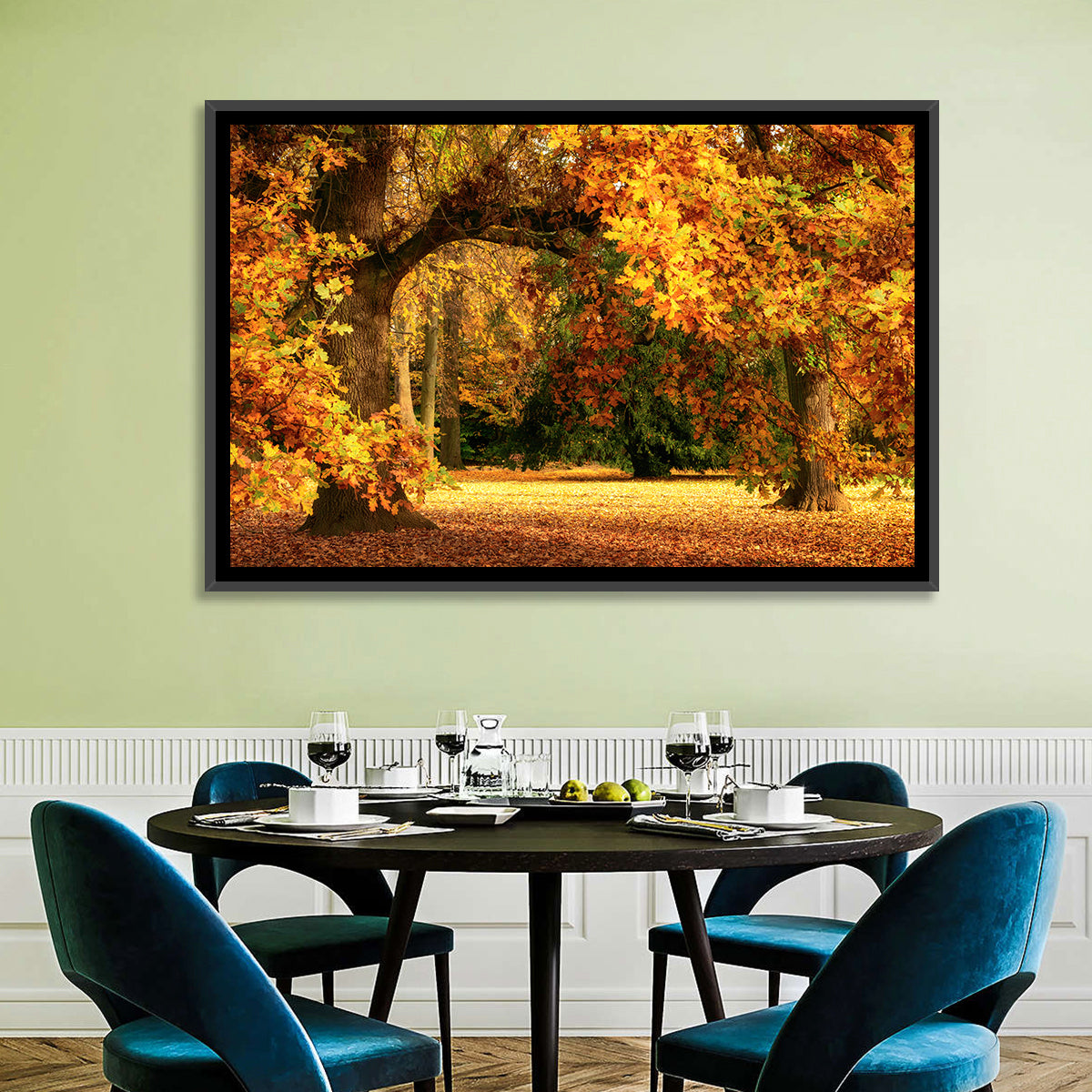 Autumn Park Oaks Wall Art in a room, landscape