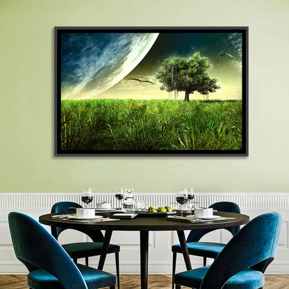 Alien Meadow Under a Giant Planet Wall Art