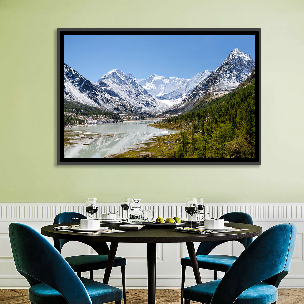 Akkem Lake Reflection Wall Art in a room, landscape