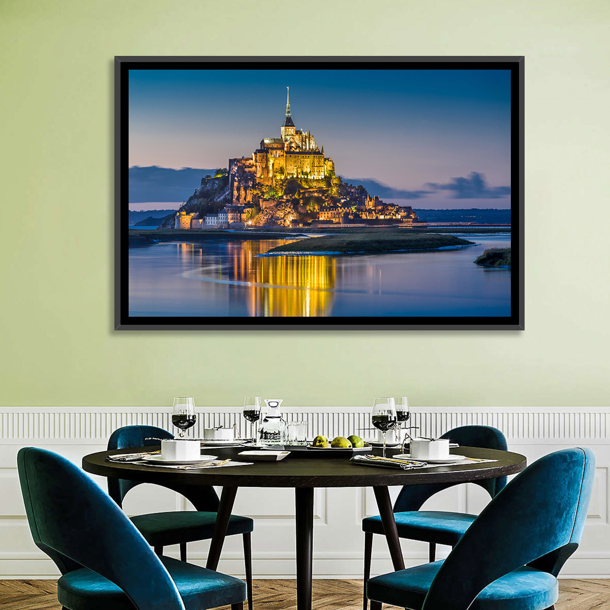 Mont Saint-michel at Dusk Wall Art in a room, landscape