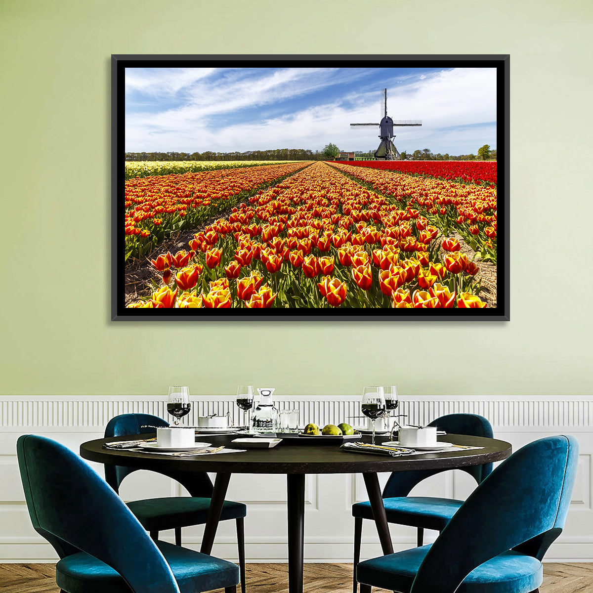 Windmill Over Tulip Fields Wall Art