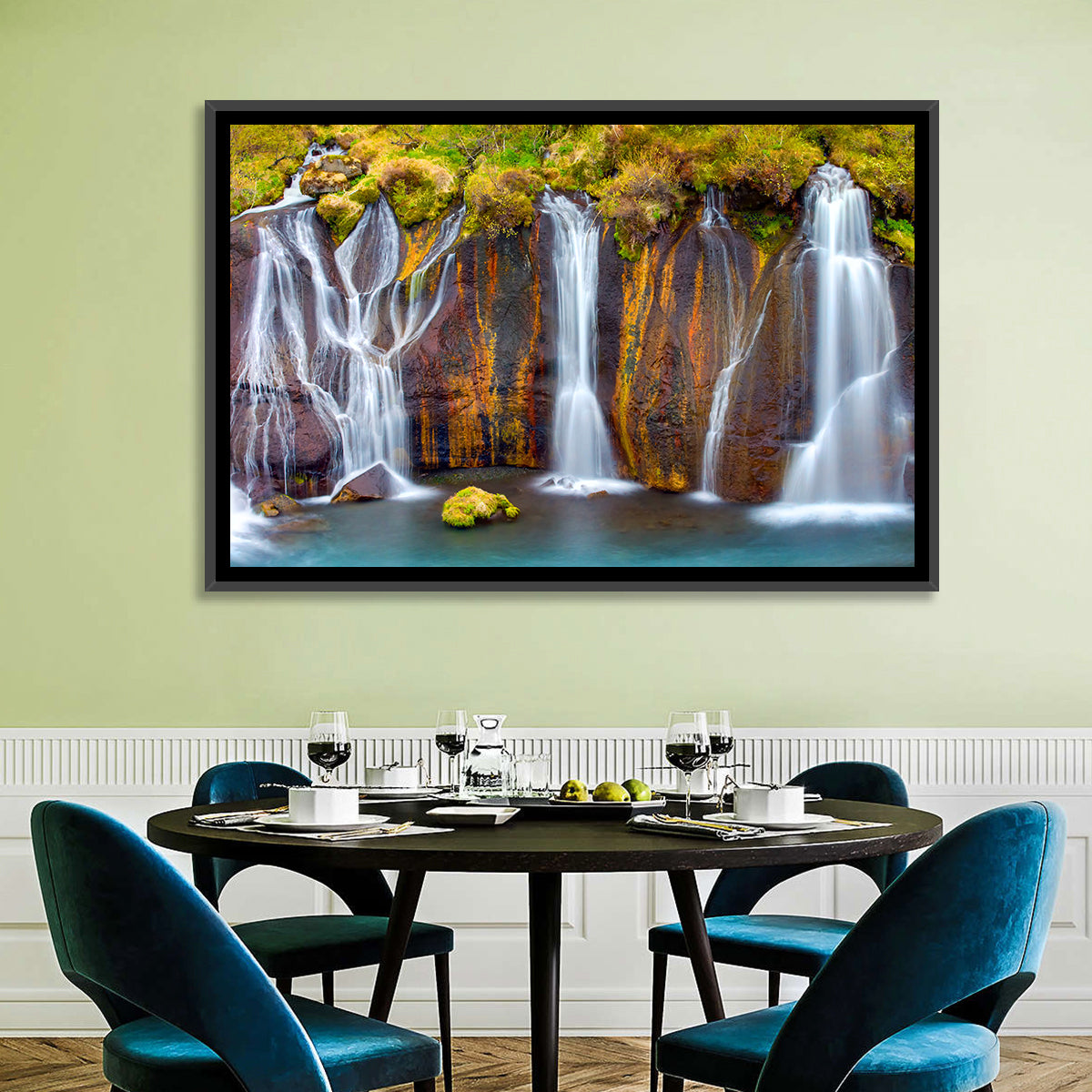 Hraunfossar Falls Wall Art in a room, landscape