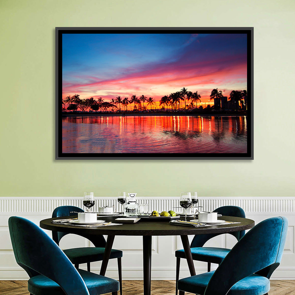 Hawaii Resort Sunset Wall Art in a room, landscape