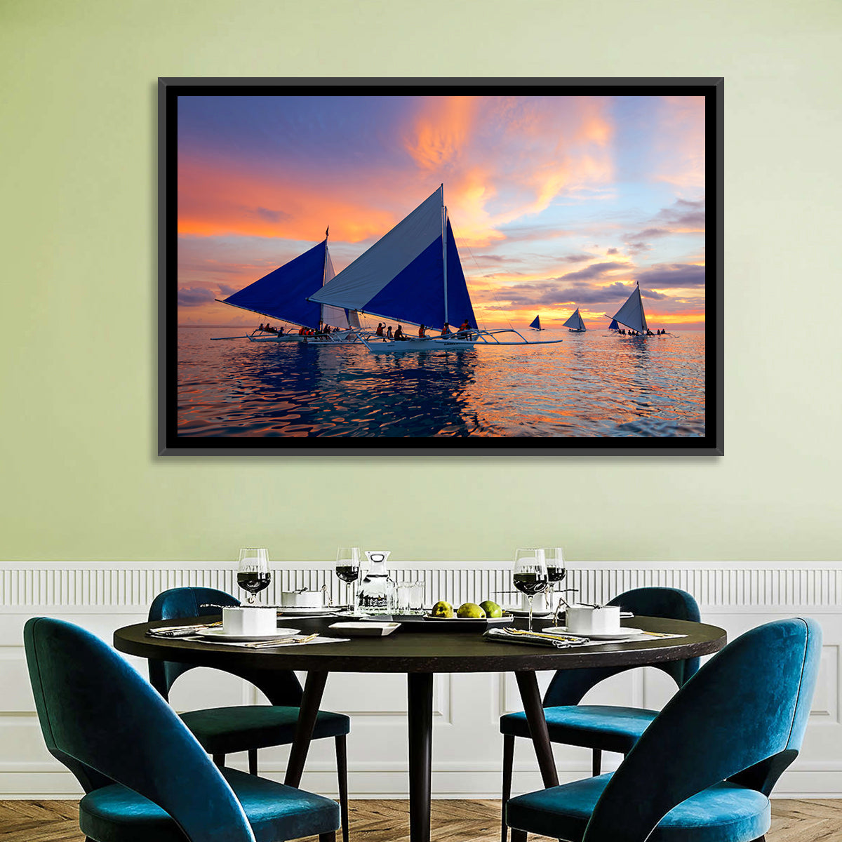 Outrigger Sailboats at Sunset Wall Art