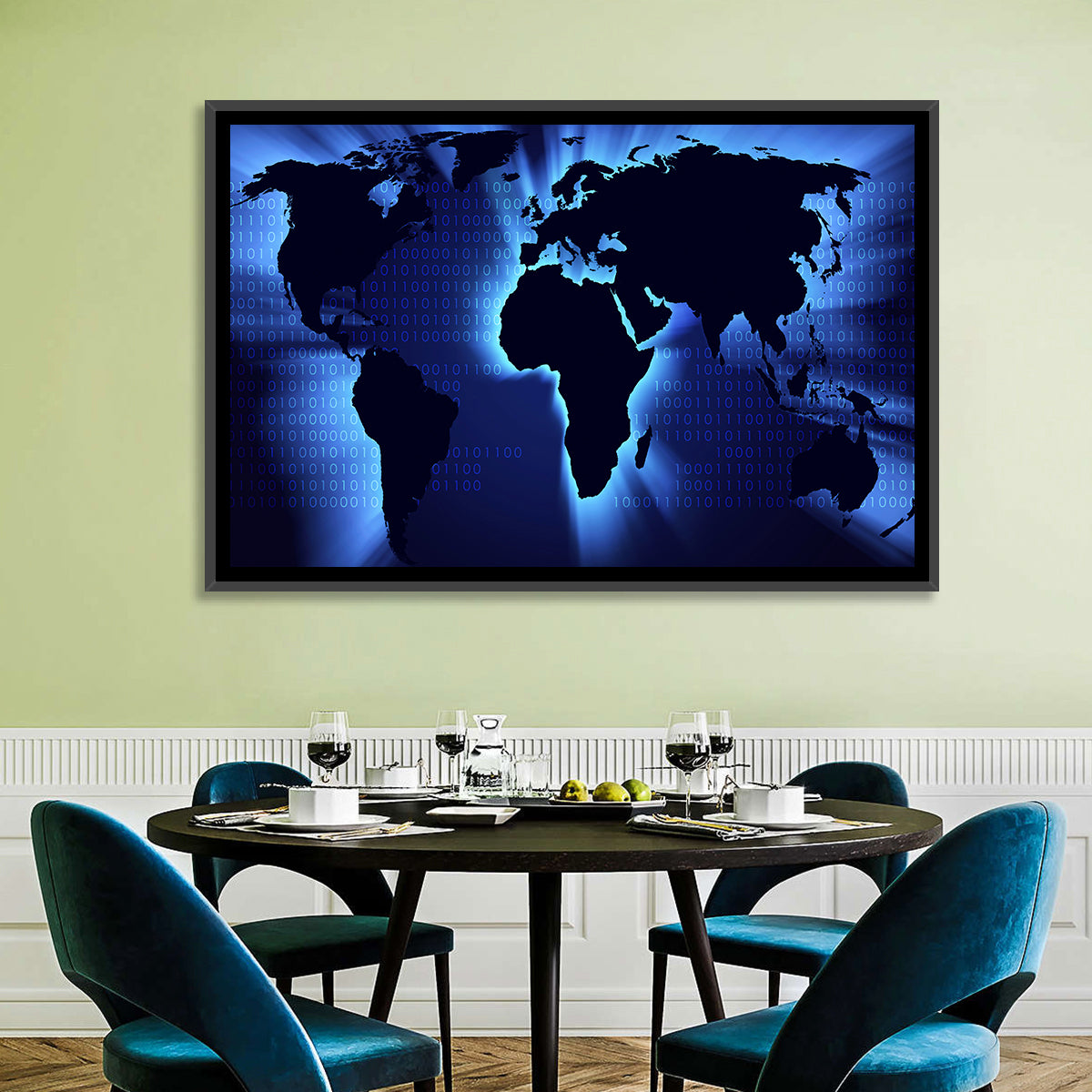 Glowing Digital World Map Wall Art