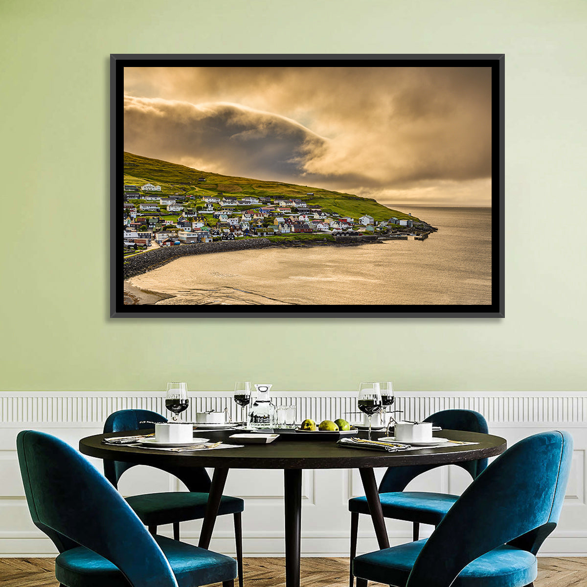 Coastal Village at Golden Hour Wall Art
