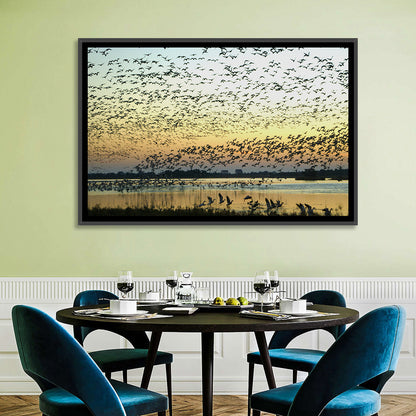 Snow Geese Over River Wall Art