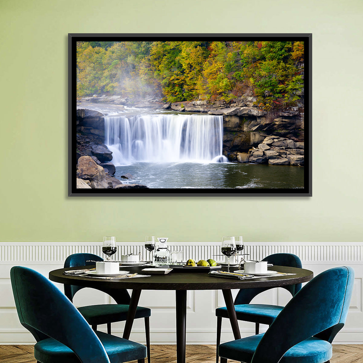 Cumberland Falls Long Exposure Wall Art in a room, landscape