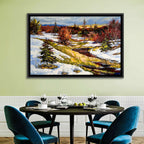 Snowy Stream Through Evergreens Wall Art