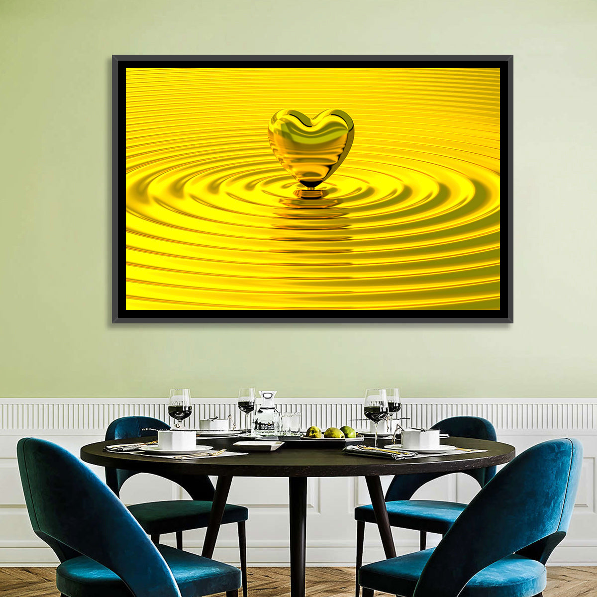 Golden Heart Ripples Wall Art in a room, landscape