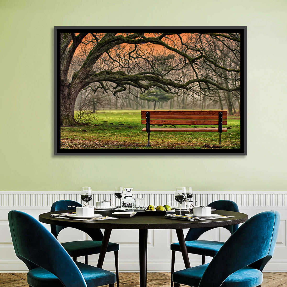 Misty Autumn Park Bench Wall Art
