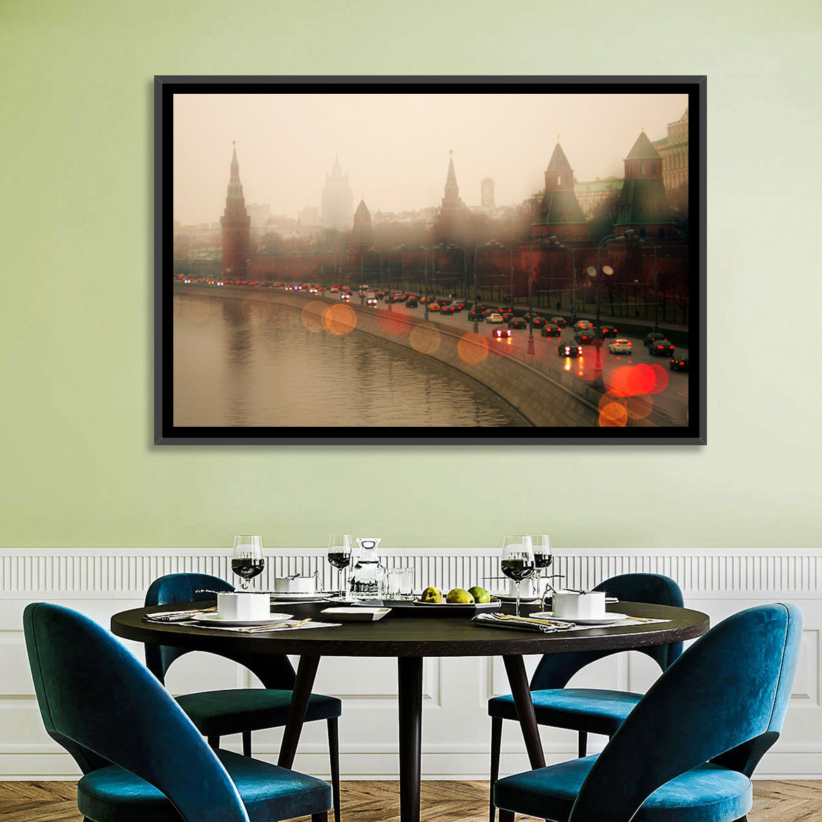 Foggy Moscow Kremlin at Dusk Wall Art in a room, landscape