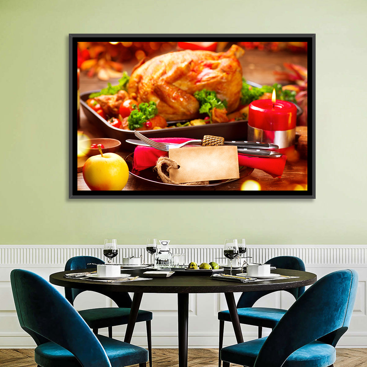 Roasted Turkey Holiday Still Life Wall Art in a room, landscape