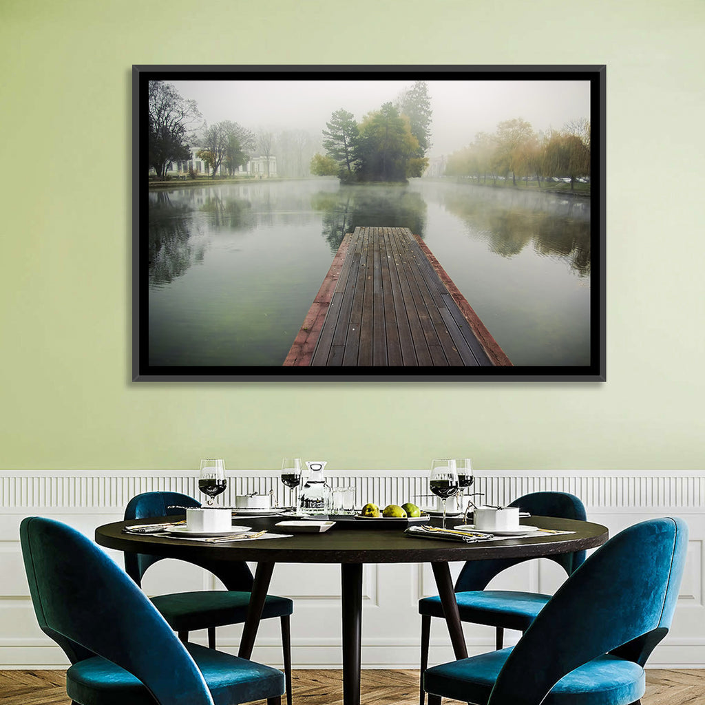 Wooden Pier on Foggy Lake Wall Art