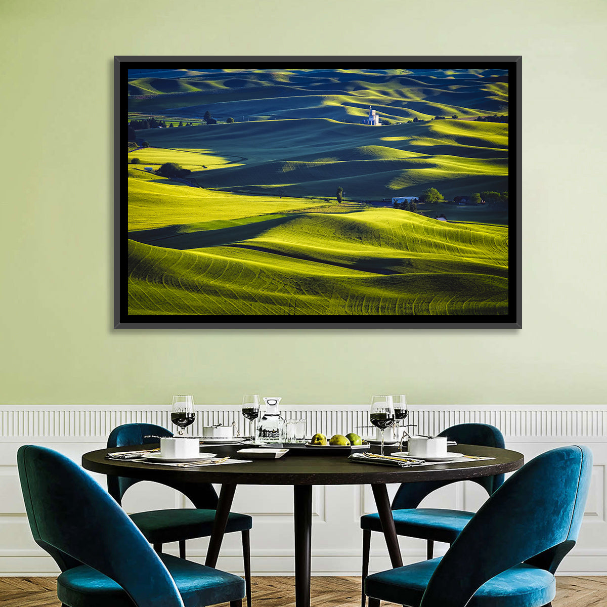 Palouse Hills with Grain Elevator Wall Art in a room, landscape