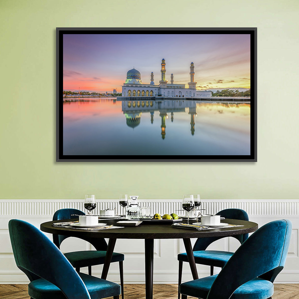 Kota Kinabalu City Mosque at Sunrise Wall Art in a room, landscape