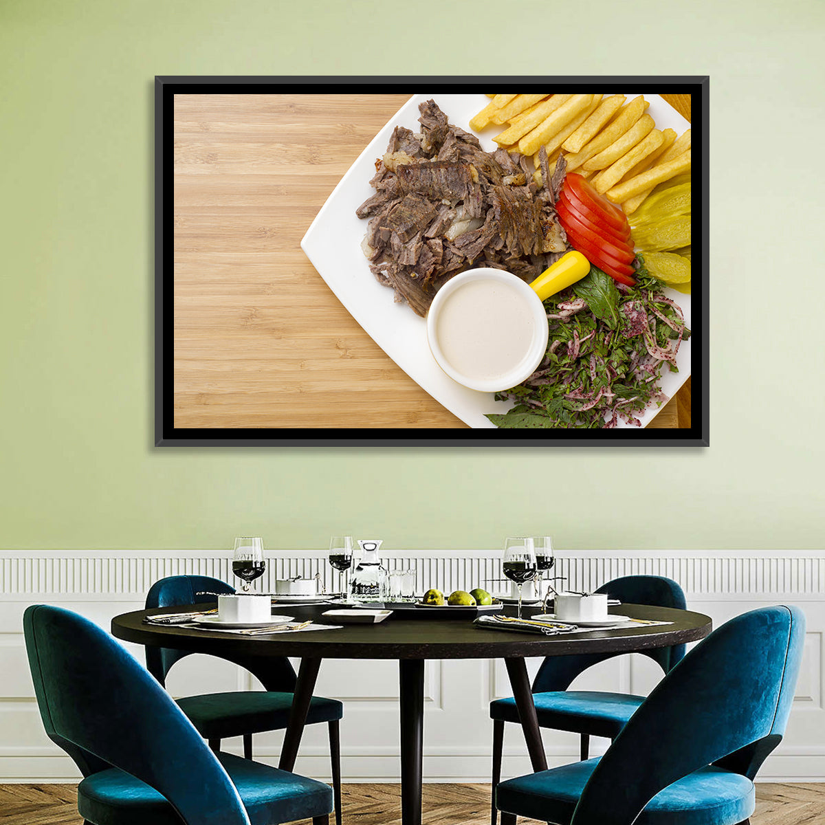 Shawarma and Fries Flat Lay Wall Art in a room, landscape