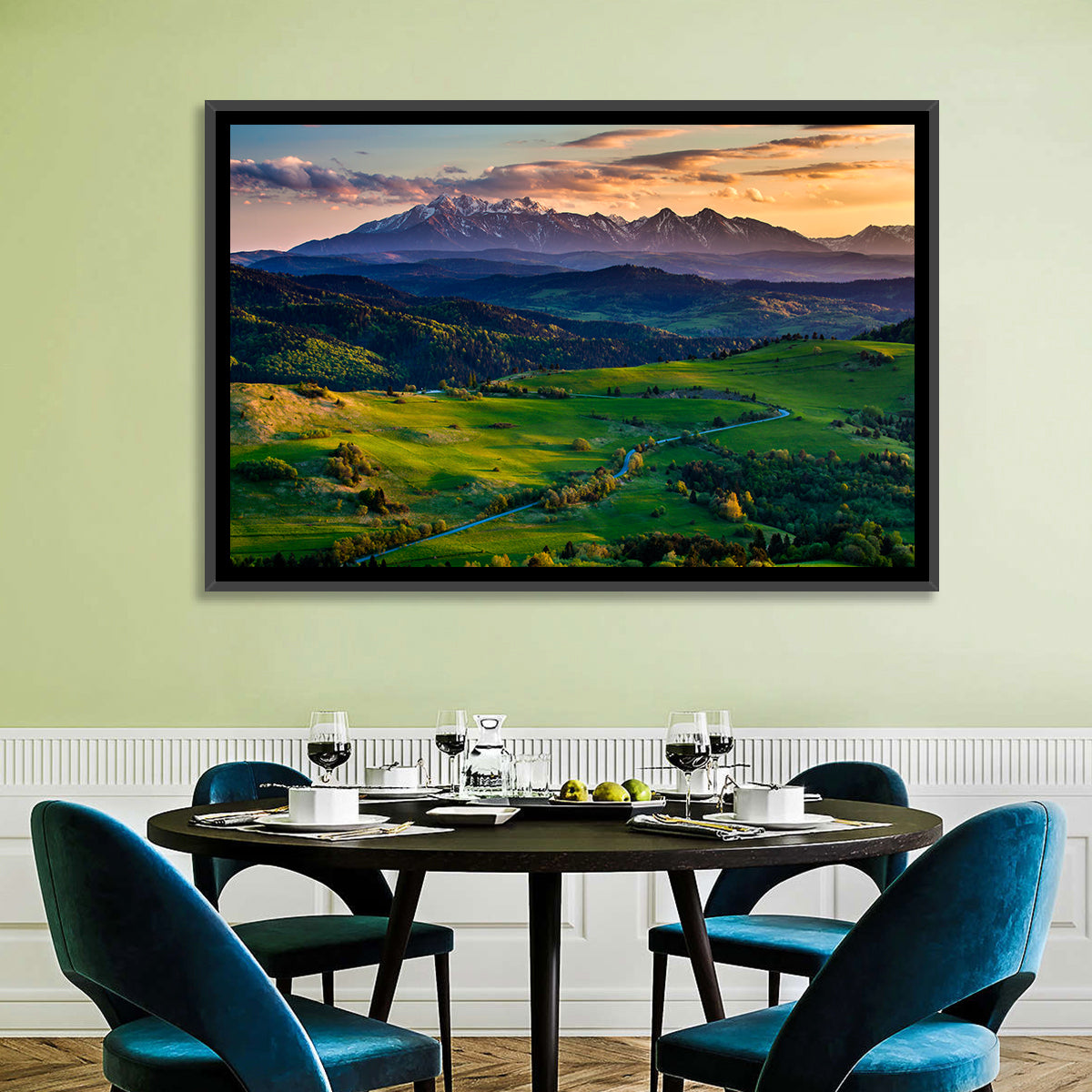 Tatras Golden Hour Vista Wall Art in a room, landscape