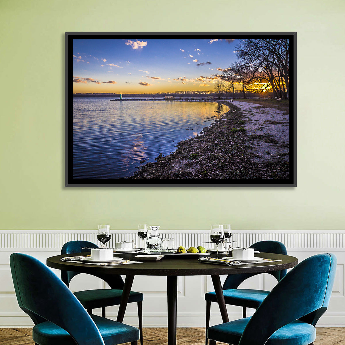 Onondaga Lake Sunset Wall Art in a room, landscape