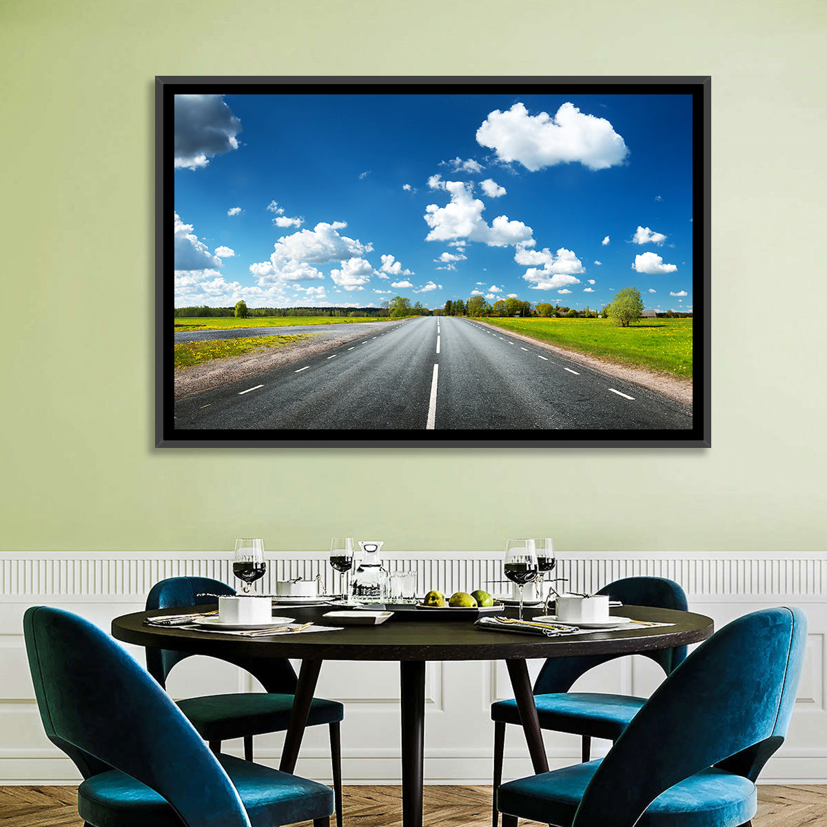 Asphalt Road Through Meadow Wall Art