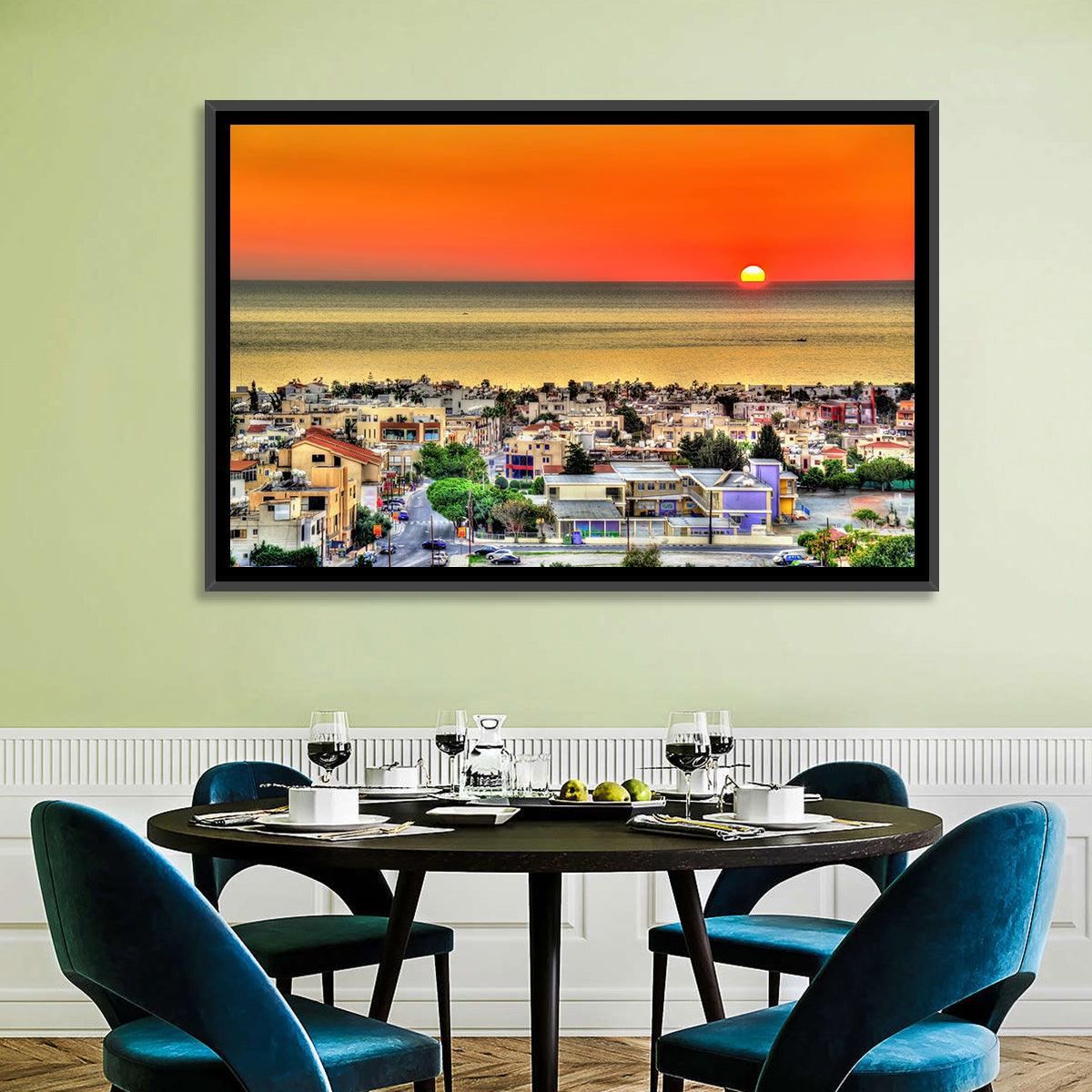 Paphos Sunset Wall Art in a room, landscape