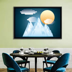 Geometric Snowy Mountain with Golden Sun Wall Art