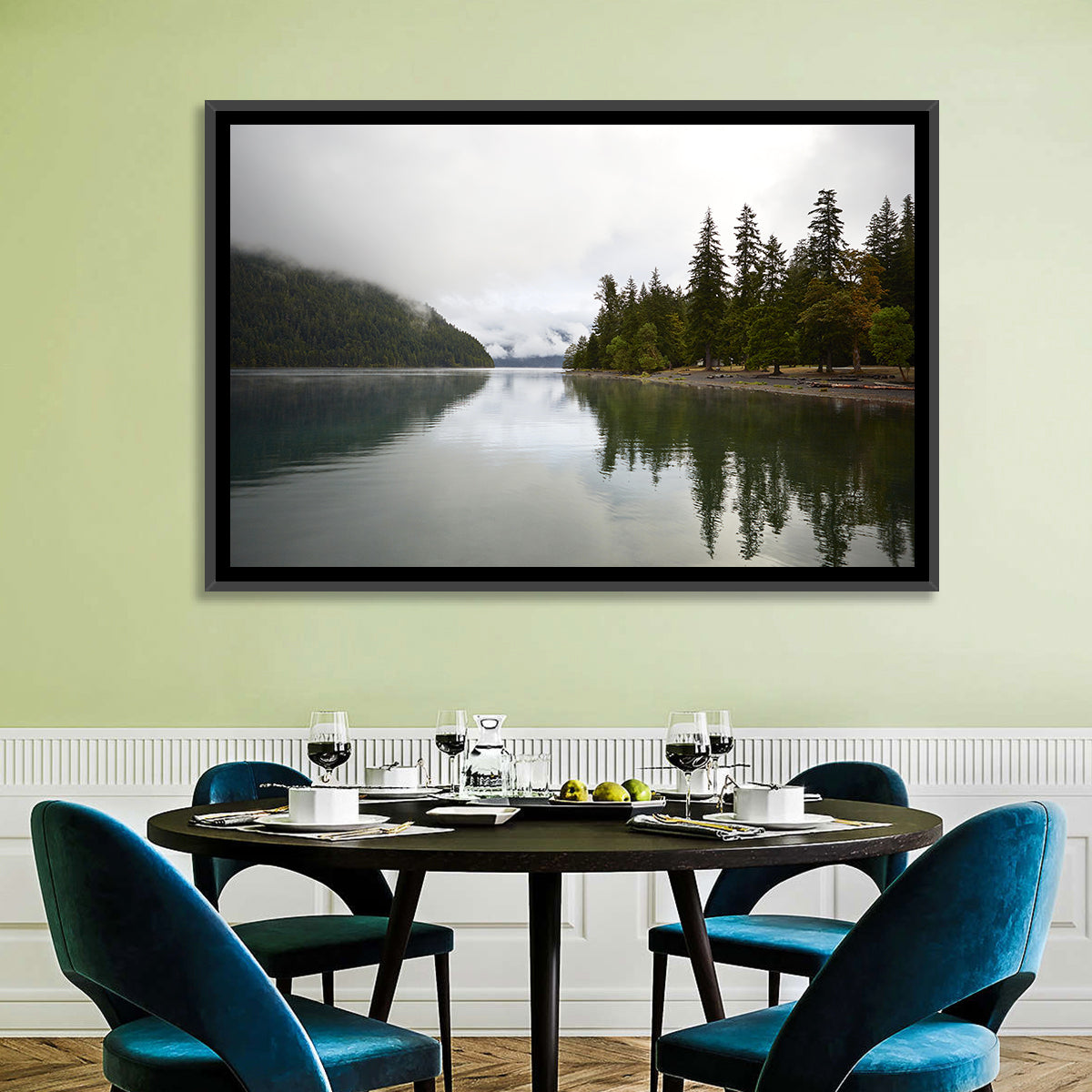 Foggy Lake Crescent Reflection Wall Art