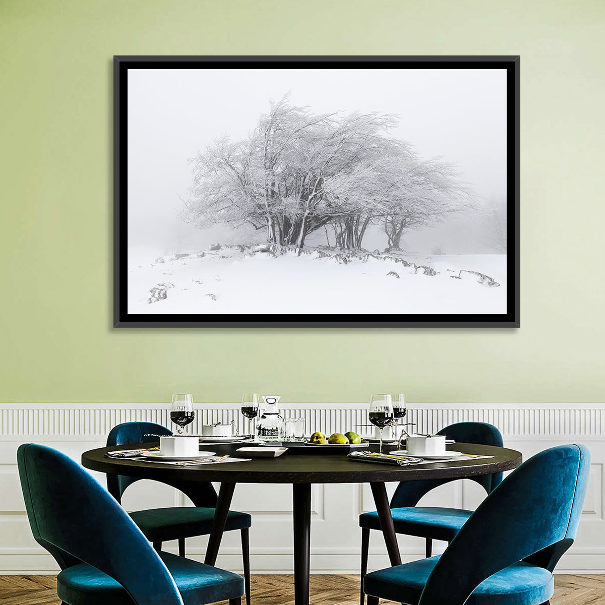 Rime Coated Winter Trees Wall Art in a room, landscape