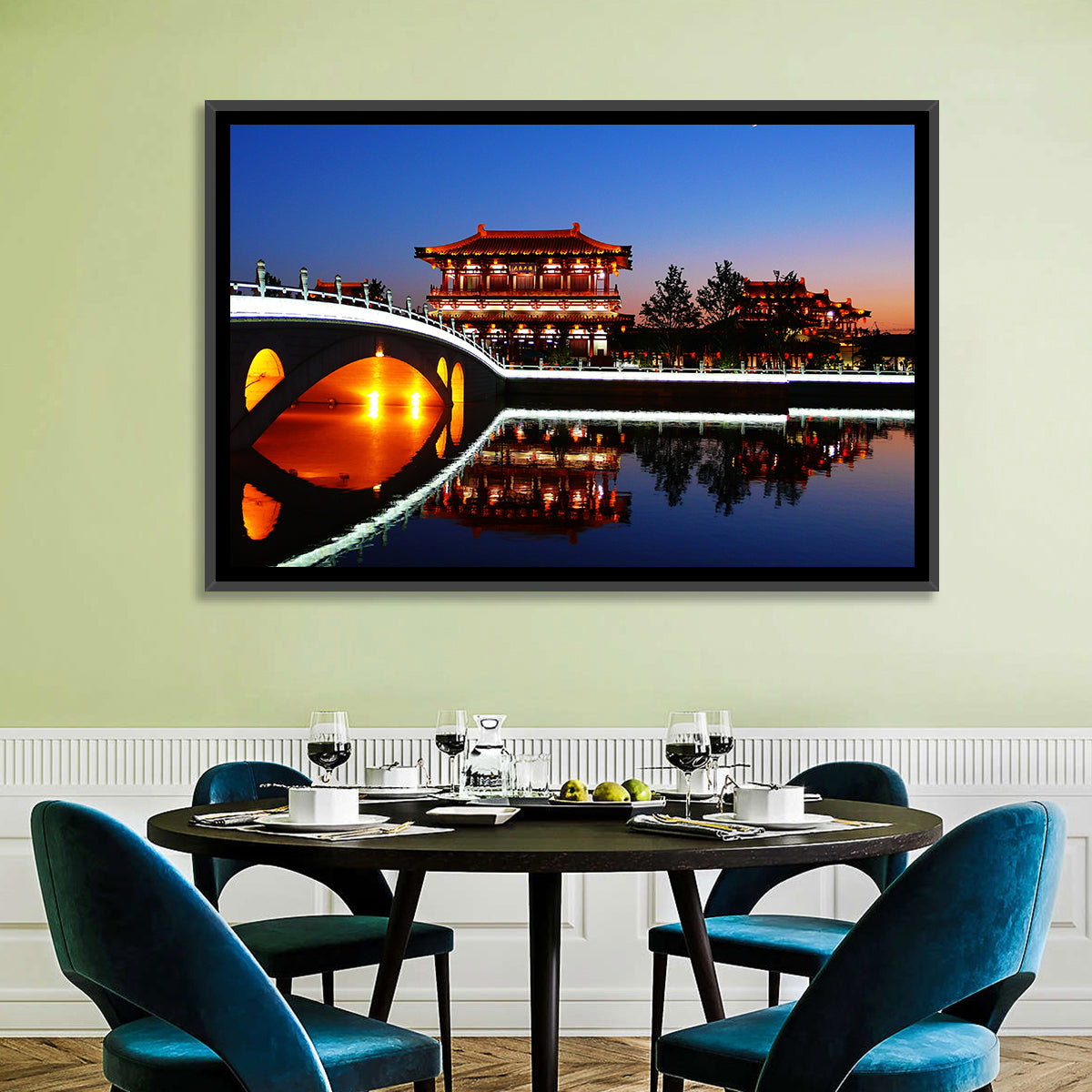 Tang Paradise Nightscape Wall Art in a room, landscape