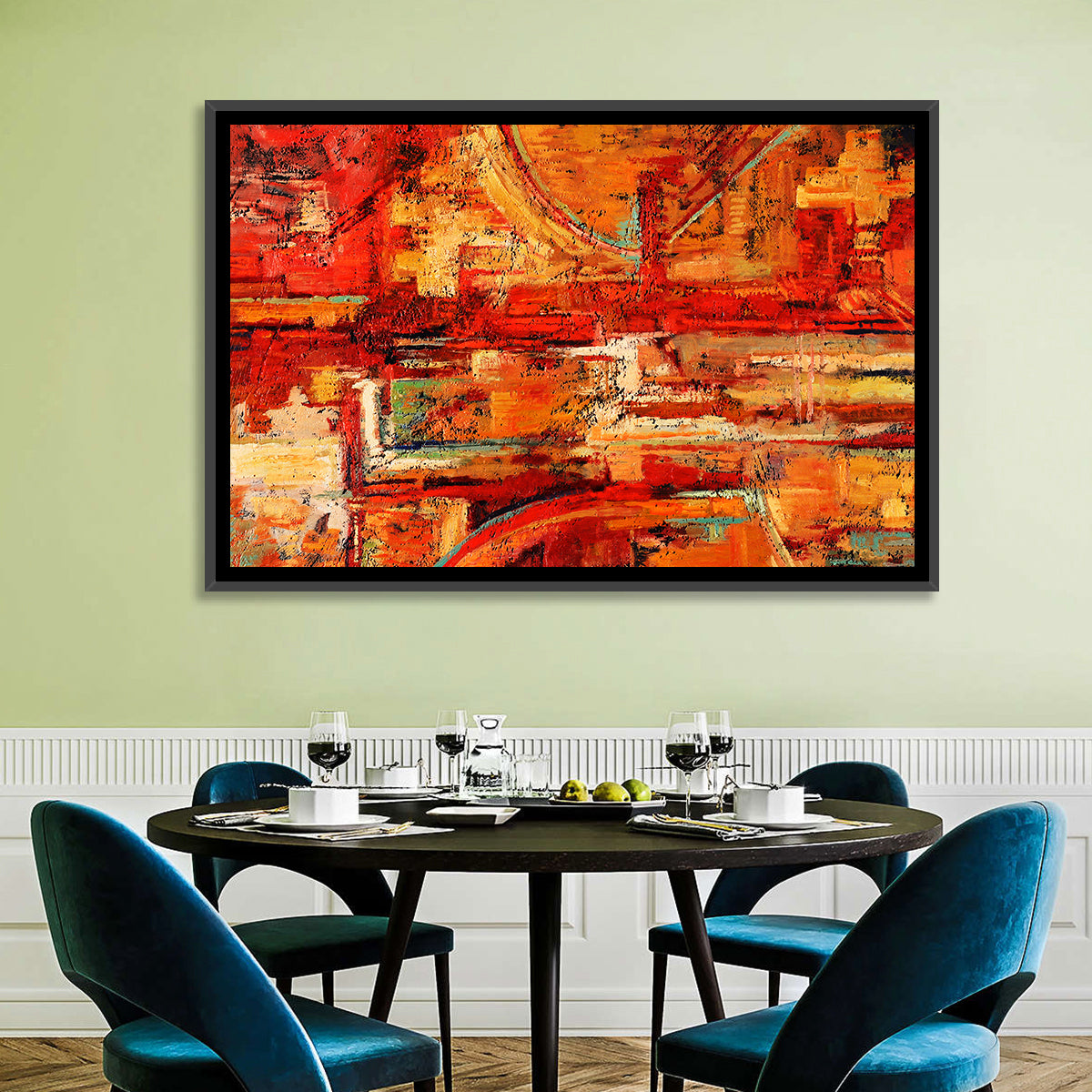 Vibrant Impasto Color Blocks Wall Art in a room, landscape