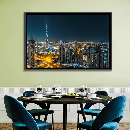 Dubai Night Skyline with Burj Khalifa Wall Art