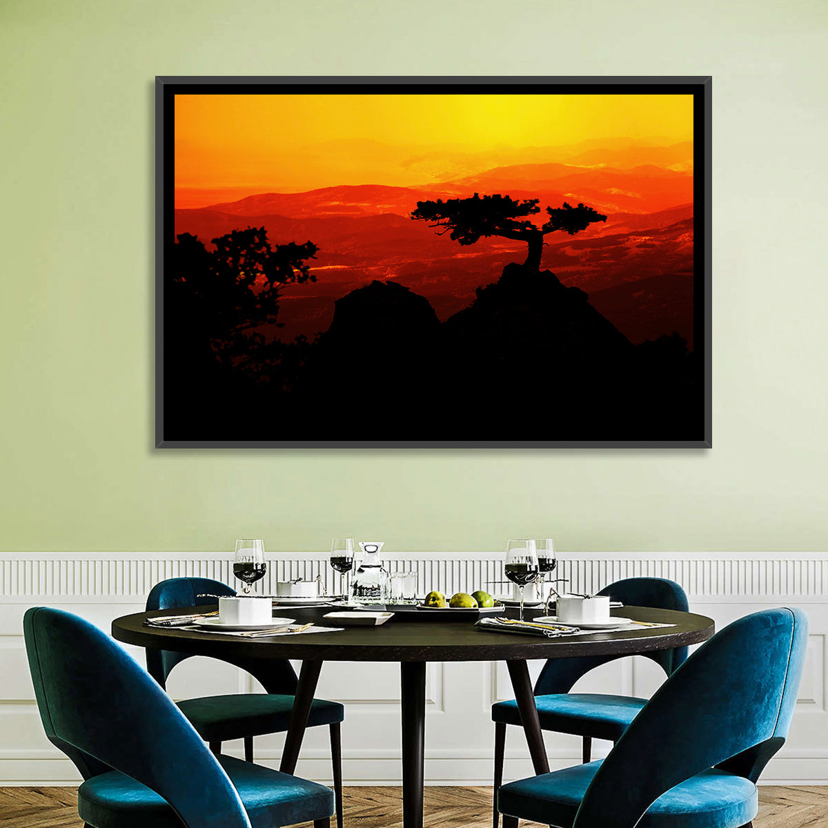 Gnarled Tree at African Sunset Wall Art