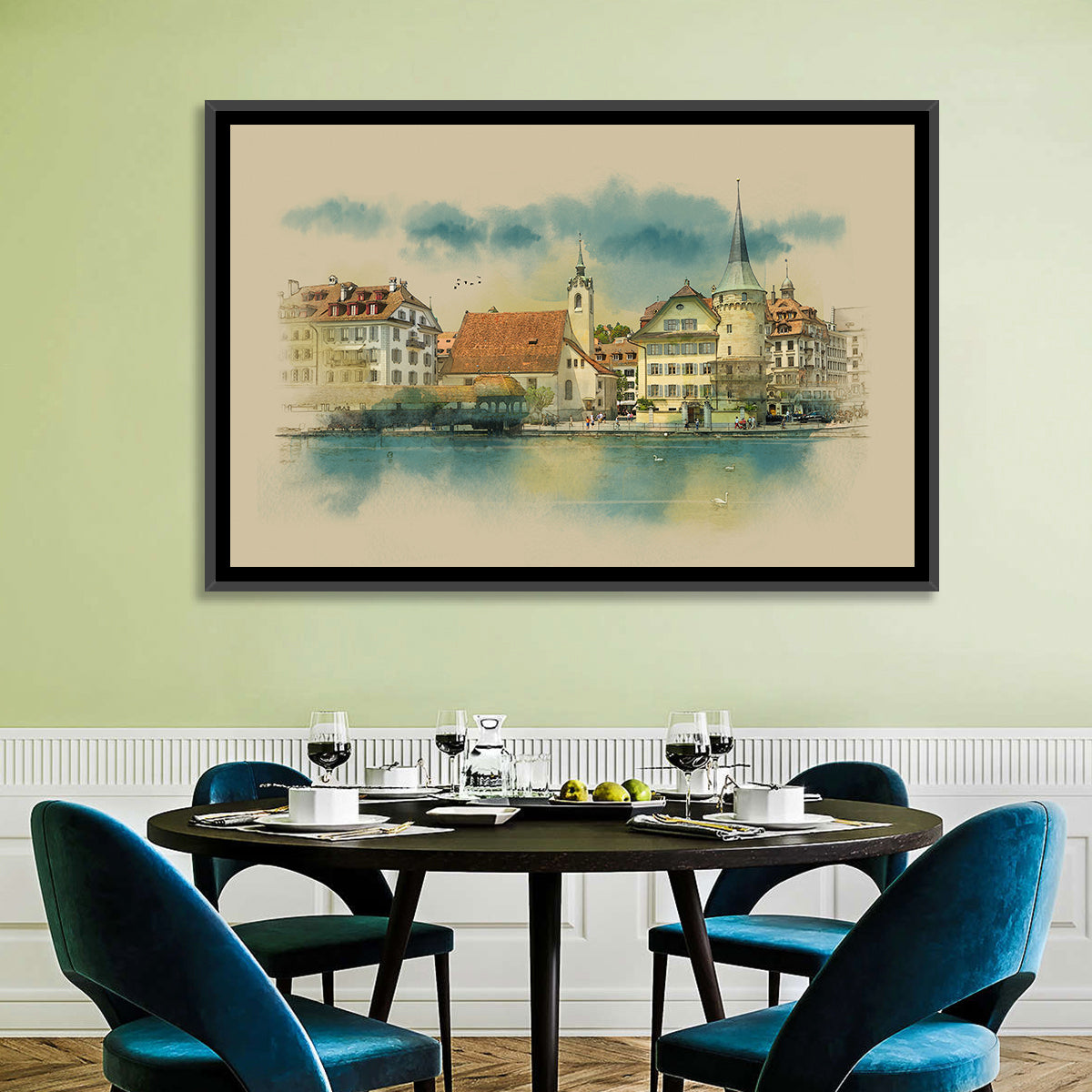 Lucerne Waterfront Sketch Wall Art
