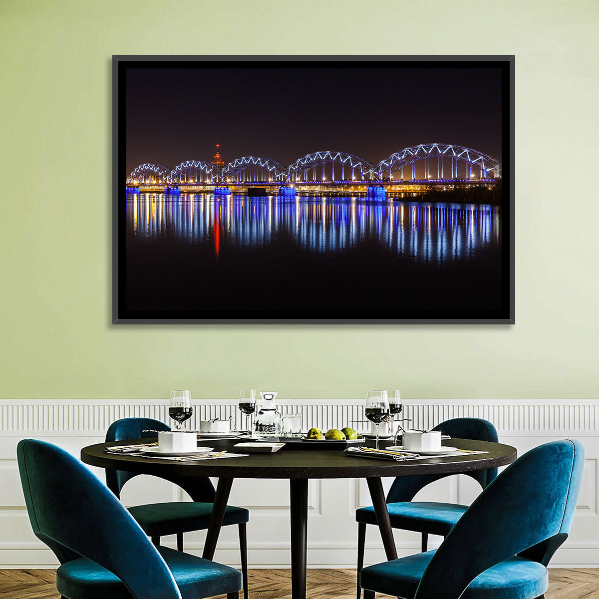 Riga Railway Bridge Nightscape Wall Art