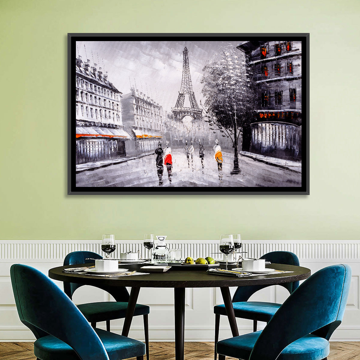 Paris Street with Eiffel Tower Wall Art in a room, landscape