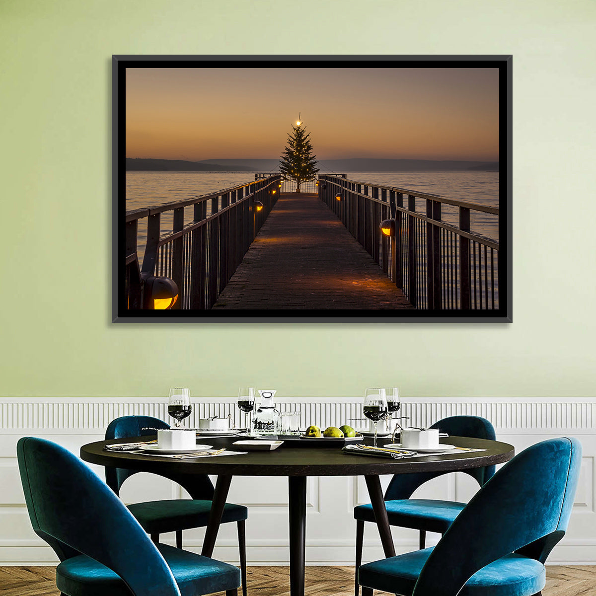 Skaneateles Lake Pier Wall Art in a room, landscape