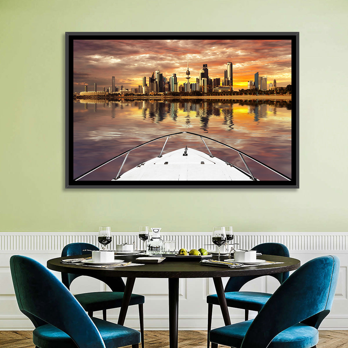 Kuwait City Skyline at Dusk Wall Art in a room, landscape