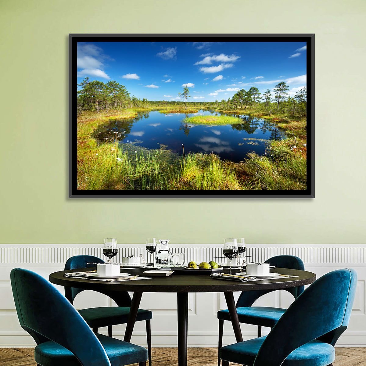 Viru Bogs Reflections Wall Art in a room, landscape