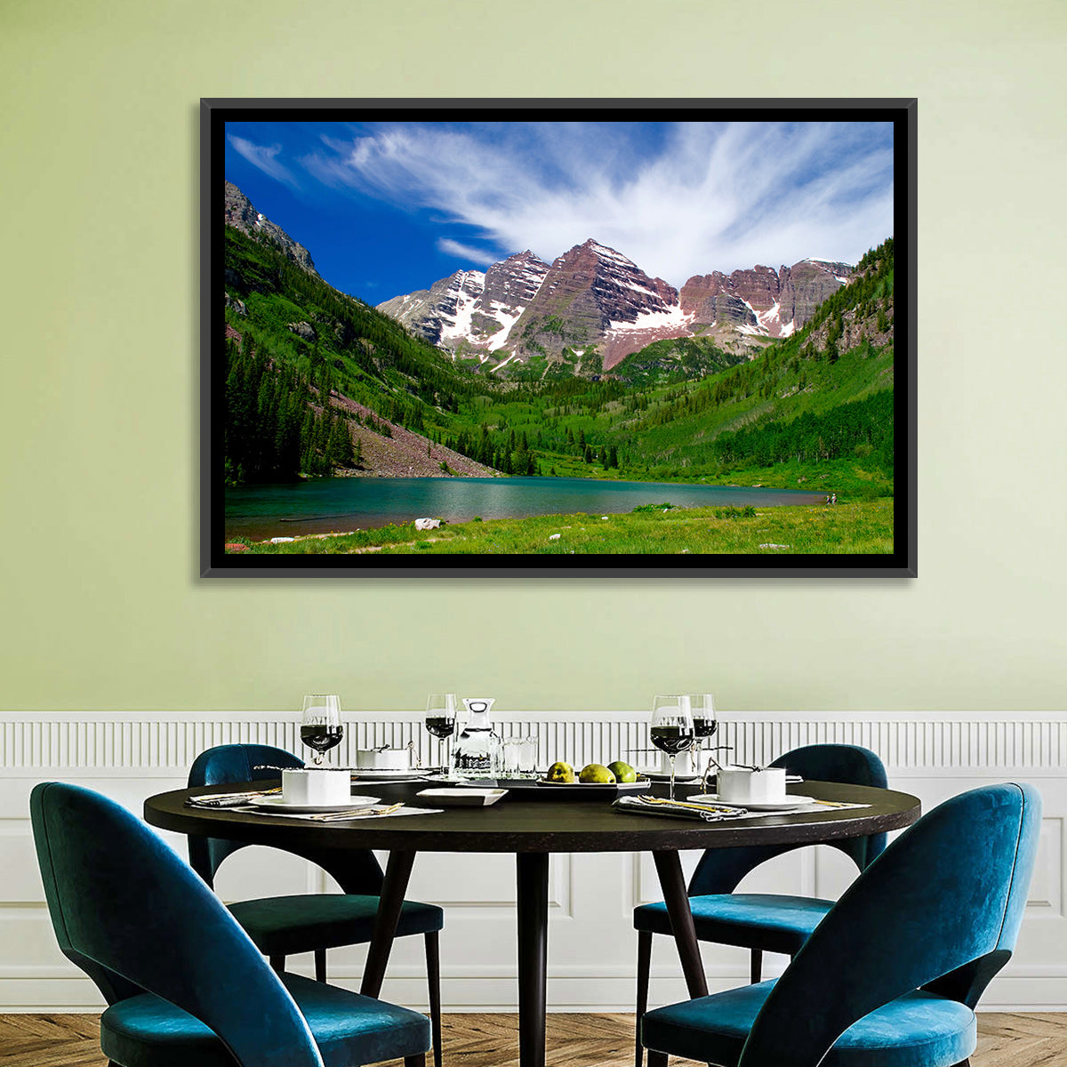 Maroon Bells Reflections at Maroon Lake Wall Art in a room, landscape