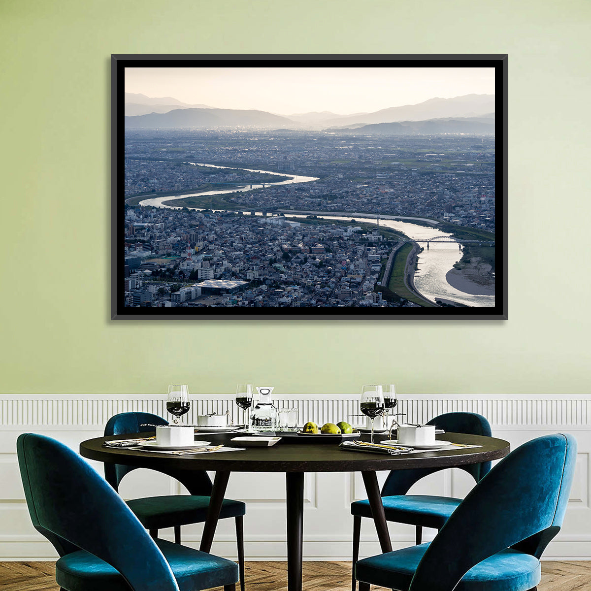 Gifu Aerial River View Wall Art in a room, landscape