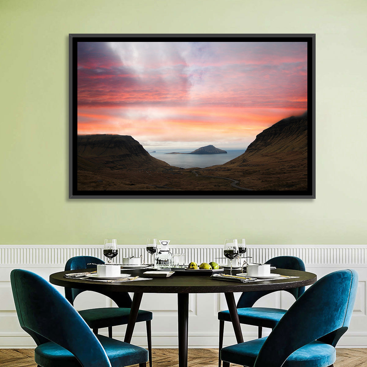 Klakkur Dusk Over Kalsoy Wall Art in a room, landscape