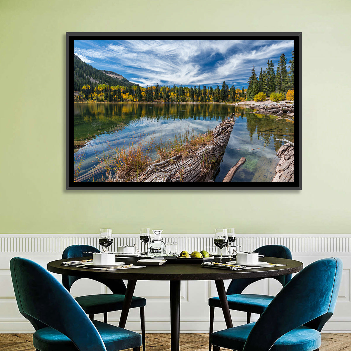 Autumn Lake Colorado Wall Art in a room, landscape